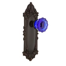 Victorian Rose Privacy Door Knob Set with Cobalt Crystal Knob for 2-3/8" Backset