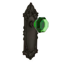 Victorian Rose Privacy Door Knob Set with Emerald Waldorf Knob for 2-3/8" Backset