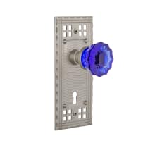 Craftsman Solid Brass Rose Privacy Door Knob Set with Cobalt Crystal Knob and Keyhole for 2-3/8" Backset