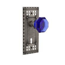 Craftsman Solid Brass Rose Privacy Door Knob Set with Cobalt Waldorf Knob and Keyhole for 2-3/8" Backset