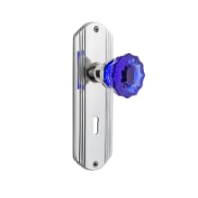 Deco Solid Brass Rose Privacy Door Knob Set with Cobalt Crystal Knob and Decorative Keyhole for 2-3/8" Backset