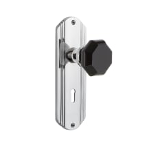Deco Solid Brass Rose Privacy Door Knob Set with Black Waldorf Knob and Decorative Keyhole for 2-3/4" Backset