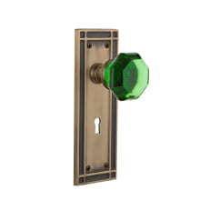 Mission Solid Brass Rose Privacy Door Knob Set with Emerald Waldorf Knob and Decorative Keyhole for 2-3/4" Backset