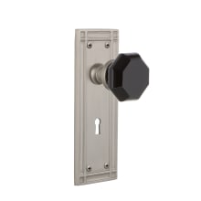 Mission Solid Brass Rose Privacy Door Knob Set with Black Waldorf Knob and Decorative Keyhole for 2-3/8" Backset