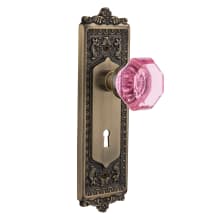 Egg and Dart Solid Brass Vintage Retrofit Entry Door Knob Set with Pink Waldorf Knob with Skeleton Keyhole