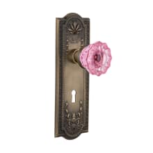 Meadows Solid Brass Rose Vintage Retrofit Entry Door Knob Set with Pink Crystal Door Knob and Skeleton Key