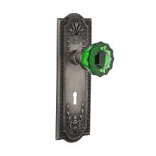 Meadows Solid Brass Rose Vintage Retrofit Entry Door Knob Set with Emerald Crystal Door Knob and Skeleton Key