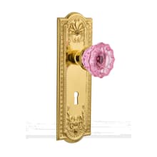 Meadows Solid Brass Rose Vintage Retrofit Entry Door Knob Set with Pink Crystal Door Knob and Skeleton Key