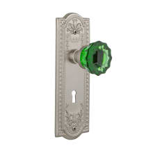 Meadows Solid Brass Rose Vintage Retrofit Entry Door Knob Set with Emerald Crystal Door Knob and Skeleton Key