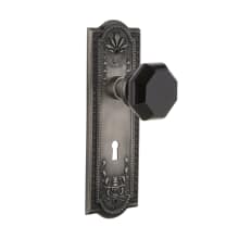 Meadows Solid Brass Rose Vintage Retrofit Entry Door Knob Set with Black Waldorf Door Knob and Skeleton Key