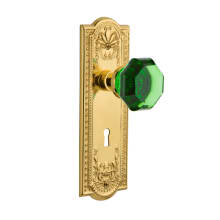 Meadows Solid Brass Rose Vintage Retrofit Entry Door Knob Set with Emerald Waldorf Door Knob and Skeleton Key