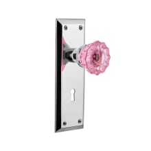 New York Solid Brass Rose Vintage Retrofit Entry Door Knob Set with Pink Crystal Knob and Skeleton Keyhole