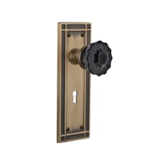 Mission Solid Brass Rose Passage Door Knob Set with Black Crystal Knob and Decorative Keyhole for 2-3/4" Backset