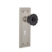 Mission Solid Brass Rose Passage Door Knob Set with Black Crystal Knob and Decorative Keyhole for 2-3/8" Backset