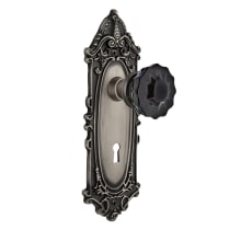 Victorian Rose Passage Door Knob Set with Black Crystal Knob and Decorative Skeleton Keyhole for 2-3/4" Backset