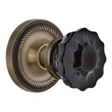 Rope Solid Brass Rose Single Dummy Door Knob with Black Crystal Knob