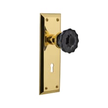New York Solid Brass Rose Single Dummy Door Knob with Black Crystal Knob and Decorative Keyhole