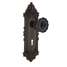 Victorian Rose Single Dummy Door Knob with Black Crystal Knob and Decorative Skeleton Keyhole