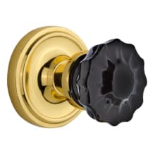 Classic Solid Brass Rose Privacy Door Knob Set with Black Crystal Knob and 2-3/8" Backset
