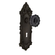 Victorian Rose Privacy Door Knob Set with Black Crystal Knob and Decorative Skeleton Keyhole for 2-3/8" Backset
