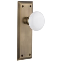 White Porcelain Solid Brass Privacy Door Knob Set with New York Rose and 2-3/8" Backset