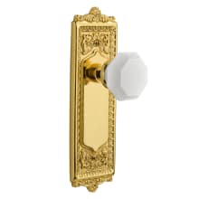 Egg & Dart Solid Brass Rose Passage Door Knob Set with White Milk Glass Waldorf Knob and 2-3/4" Backset