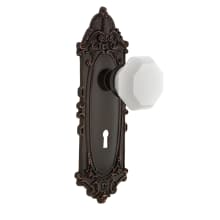 Victorian Solid Brass Rose Passage Door Knob Set with White Milk Glass Waldorf Knob and Decorative Keyhole for 2-3/4" Backset