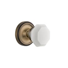 Classic Solid Brass Rose Privacy Door Knob Set with White Milk Glass Waldorf Knob and 2-3/8" Backset