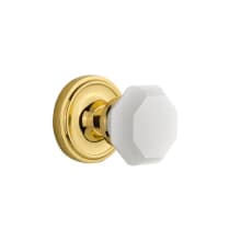 Classic Solid Brass Rose Privacy Door Knob Set with White Milk Glass Waldorf Knob and 2-3/4" Backset