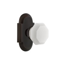 Cottage Solid Brass Rose Privacy Door Knob Set with White Milk Glass Waldorf Knob and 2-3/8" Backset