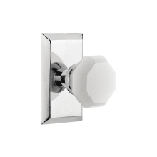 Studio Solid Brass Rose Privacy Door Knob Set with White Milk Glass Waldorf Knob and 2-3/8" Backset