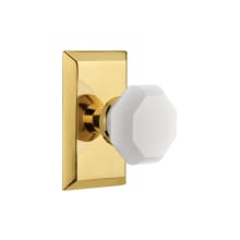 Studio Solid Brass Rose Privacy Door Knob Set with White Milk Glass Waldorf Knob and 2-3/8" Backset