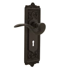 Manor Privacy Door Lever Set with Egg & Dart Rose and Decorative Keyhole for 2-3/4" Backset Doors
