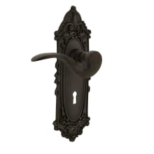 Manor Privacy Door Lever Set with Victorian Rose and Decorative Keyhole for 2-3/8" Backset Doors