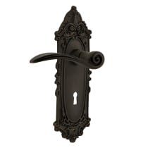 Swan Privacy Door Lever Set with Victorian Rose and Decorative Keyhole for 2-3/4" Backset Doors