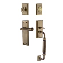 New York Left Handed Sectional Single Cylinder Keyed Entry Door Handleset with F Grip and Fleur Lever for 2-3/8" Backset Doors