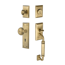 New York Solid Brass Sectional Single Cylinder Keyed Entry Handle Set with C Handle and 2-3/8" Backset