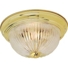 2 Light 11" Wide Flush Mount Bowl Ceiling Fixture with a Ribbed Glass Shade