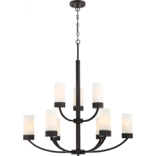 9 Light 31" Wide Chandelier with Frosted Shades