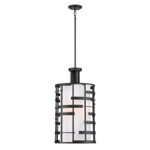 Lansing 4 Light 14" Wide Pendant with a Fabric Shade and a Glass Diffuser