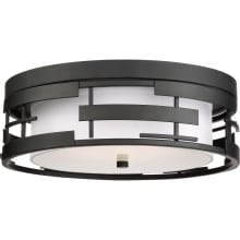 Lansing 3 Light 16" Wide Flush Mount Drum Ceiling Fixture with a Fabric Shade and a Glass Diffuser