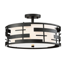 Lansing 3 Light 16" Wide Semi-Flush Drum Ceiling Fixture with a Fabric Shade and a Glass Diffuser