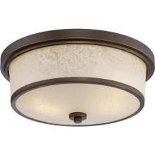 Diego 2 Light 13" Wide LED Outdoor Flush Mount Drum Ceiling Fixture with Patterned Glass Shade
