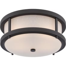 Willis 2 Light 13-3/4" Wide LED Outdoor Flush Mount Drum Ceiling Fixture with Frosted Glass Shade