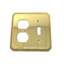 Traditional Solid Brass 2 Gang Wall Plate Cover for Stacked Double Outlet and Rocker Switch with Beaded Edge