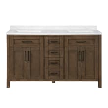 Tahoe 60" Free Standing Double Basin Vanity with Wood Cabinet and Marble Vanity Top