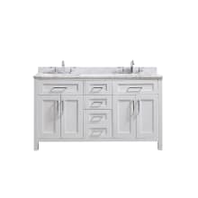 Tahoe 60" Free Standing Double Basin Vanity Set with Cabinet and Carrara Marble Vanity Top