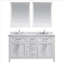 Tahoe 60" Free Standing Double Basin Vanity Set with Cabinet and Marble Vanity Top