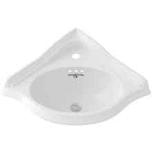 23" Corner Vitreous China Wall Mounted Bathroom Sink with Overflow and Single Faucet Hole