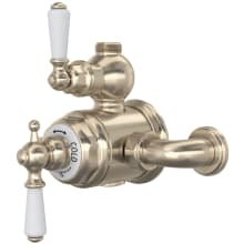 Edwardian Two Function Thermostatic Valve Trim with Dual Lever Handles, Integrated Diverter, and Volume Control